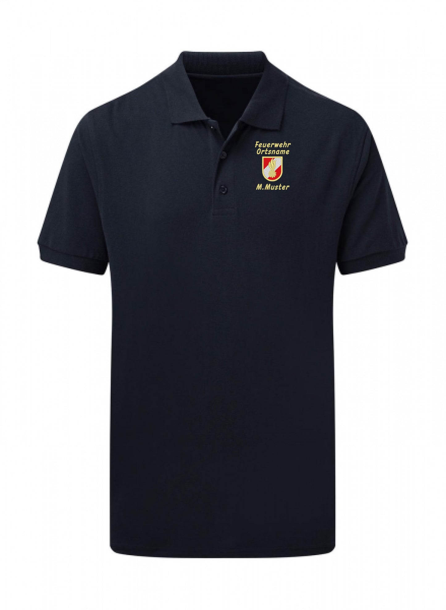 Feuerwehr Poloshirt mit Korpsabzeichen und Ortsnamen obehalb