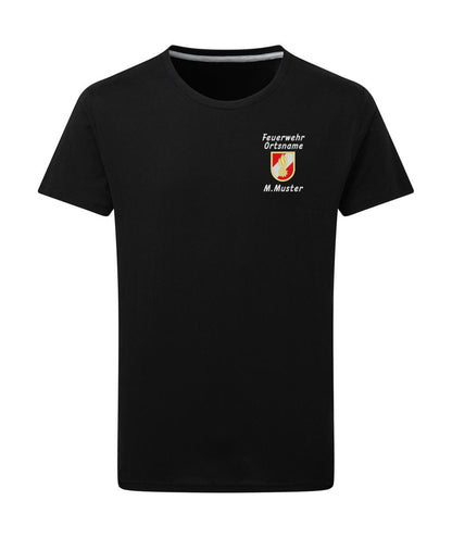 Feuerwehr T-Shirt mit Korpsabzeichen und Ortsnamen oberhalb